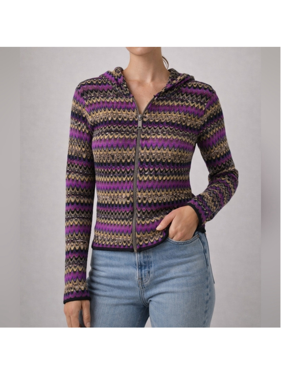 Missoni Sweaters - Missoni Zip Front Knit Cardigan Jacket Multicolor Zigzag Hooded Cropped Size 42